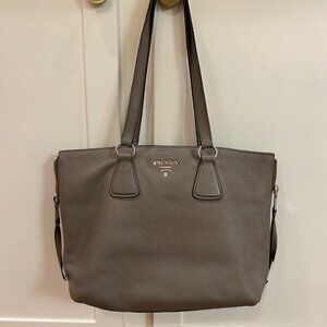 Prada Grey Leather Vitello Phenix Side Zip Shoulder Bag